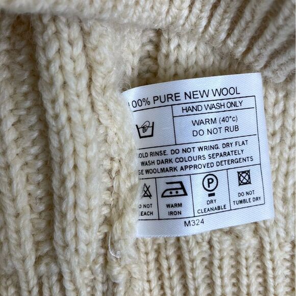 Vintage Highland Home 100% Wool Cream Cable Knit Fisherman Sweater Unisex Medium - Picture 9 of 13